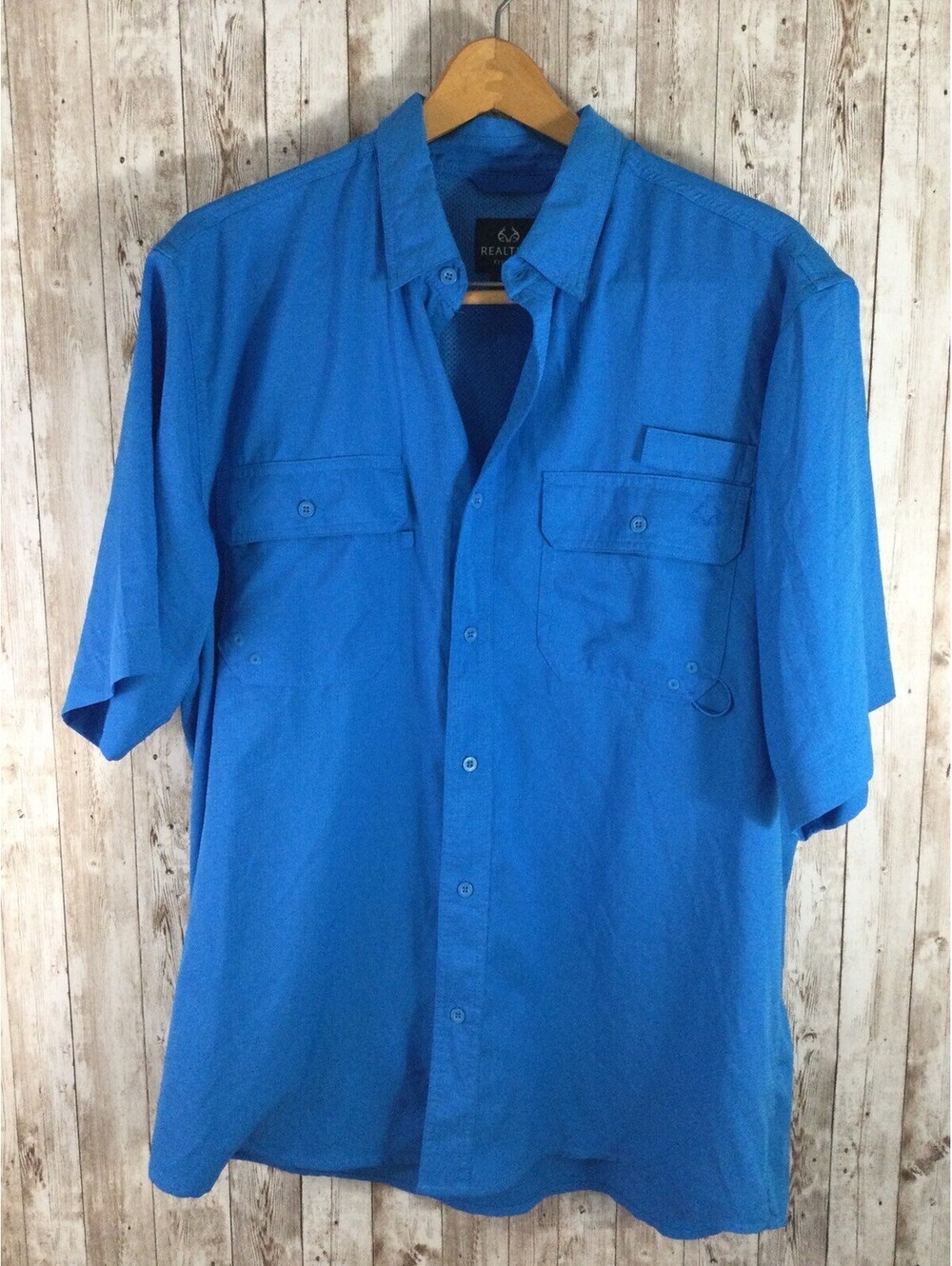 Realtree Fishing Vented Button Shirt Men's Sz XL Blue Polyester Short Sleeve